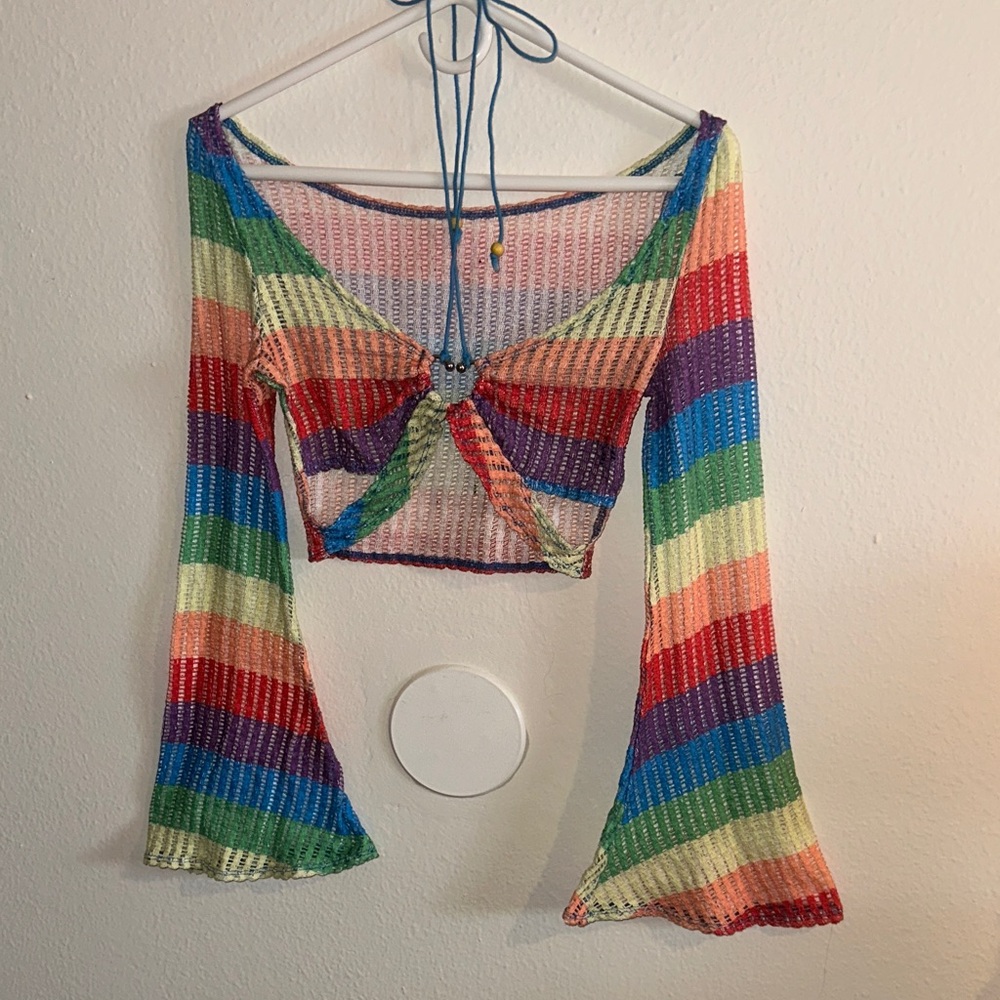 SHEIN Rainbow Striped Knit Blouse